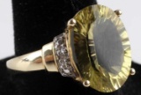 10KT GOLD CITRINE DIAMOND COCKTAIL RING SIZE 8