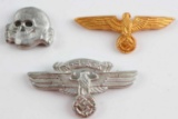 3 WWII GERMAN EAGLE TOTENKOPF VISOR CAP BADGES