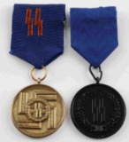 2 WWII GERMAN THIRD REICH SS LONG SERVICE MEDALS