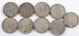 LOT OF 9 WWII GERMAN 2 REICHSMARK SILVER COINS