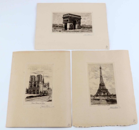 3 ANTIQUE ETCHING SIGNED BY LUCIEN GAUTIER
