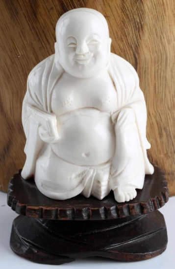 ANTIQUE CHINESE LAUGHING BUDDHA IVORY STATUE