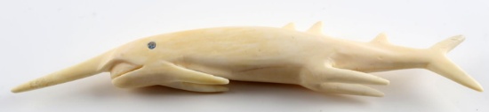 WALRUS TUSK ANTIQUE NARWHALE SCRIMSHAW
