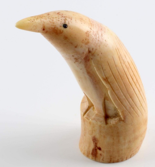 ANTIQUE ORCA TOOTH SCRIMSHAW W DIAMOND EYES