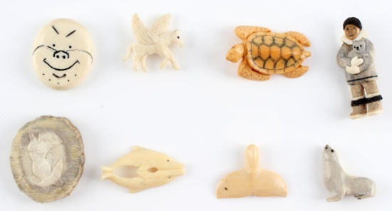 NATIVE AMERICAN ESKIMO FOSSIL BONE PENDANTS BUTTON