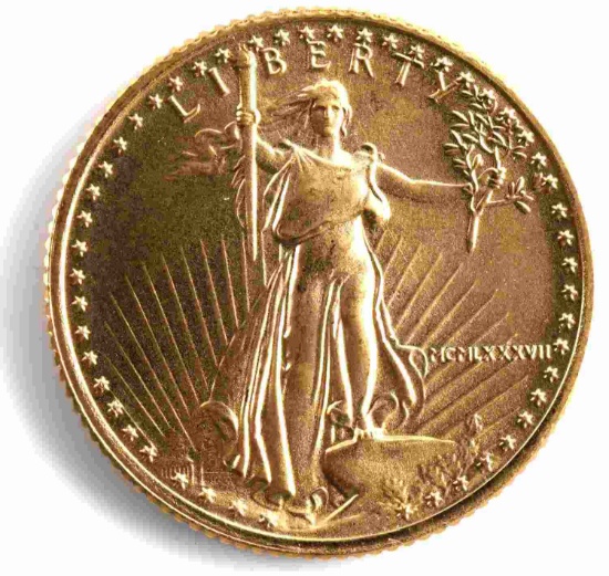 1987 GOLD 1/10 OZ AMERICAN EAGLE BU COIN