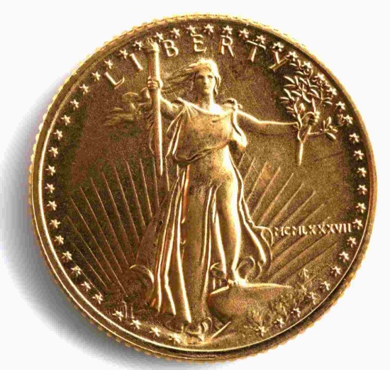 1987 GOLD 1/10 OZ AMERICAN EAGLE BU COIN