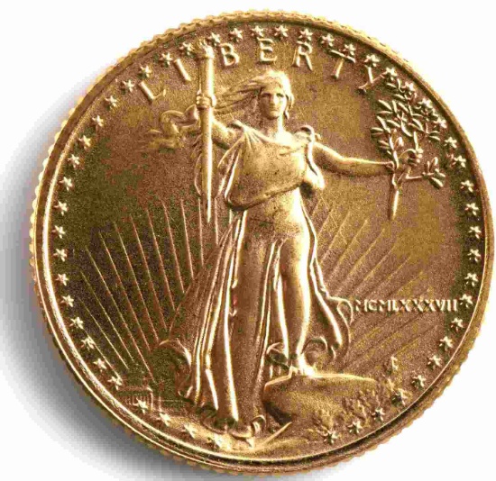 1987 GOLD 1/10 OZ AMERICAN EAGLE BU COIN