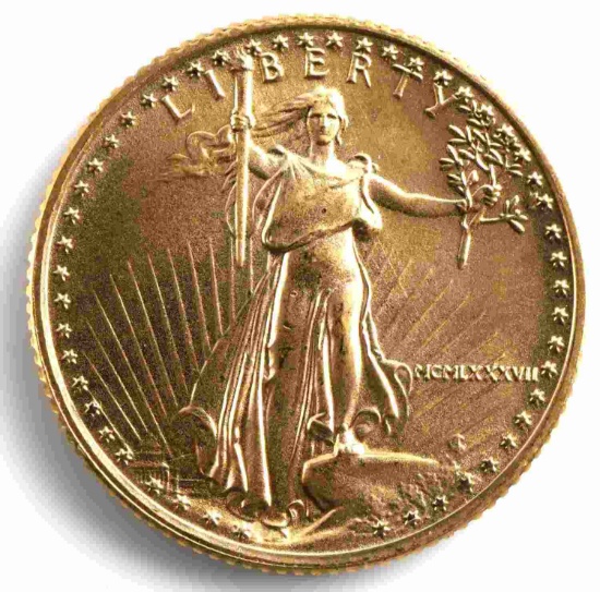 1987 GOLD 1/10 OZ AMERICAN EAGLE BU COIN