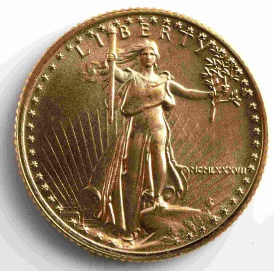 1987 GOLD 1/10 OZ AMERICAN EAGLE BU COIN