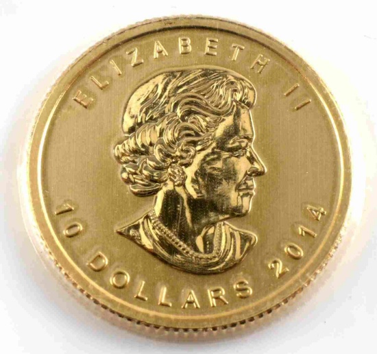 2014 GOLD CANADA  ARCTIC FOX 1/4 OZ BU COIN