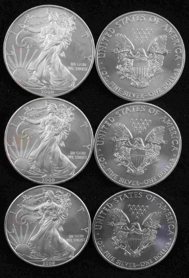 6 2009 SILVER AMERICAN EAGLE BU COIN LOT