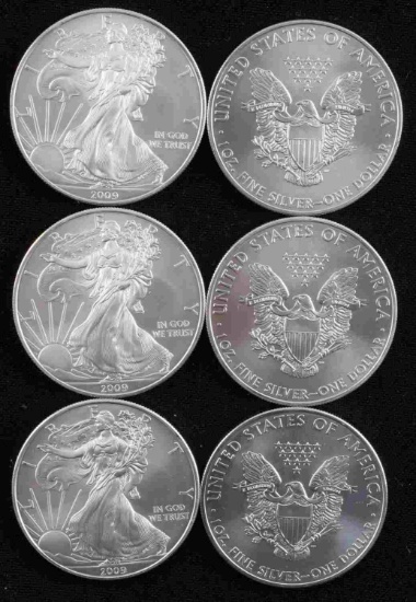 6 2009 SILVER AMERICAN EAGLE BU COIN LOT