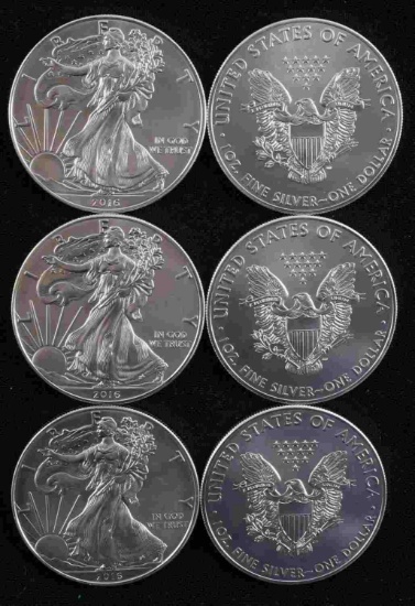6 2016 SILVER AMERICAN EAGLE BU COIN LOT