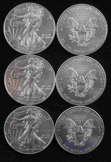 6 2016 SILVER AMERICAN EAGLE COIN LOT UNCIRCULATED