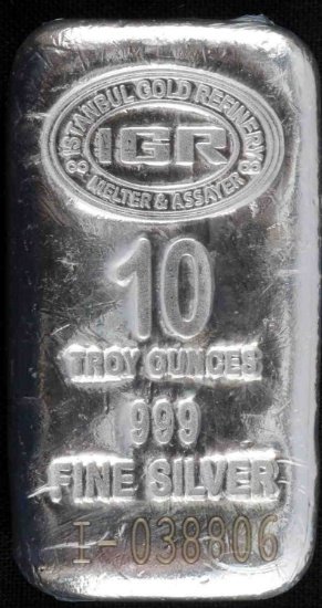 10 OZ .999 FINE SILVER IGR BAR BULLION INGOT