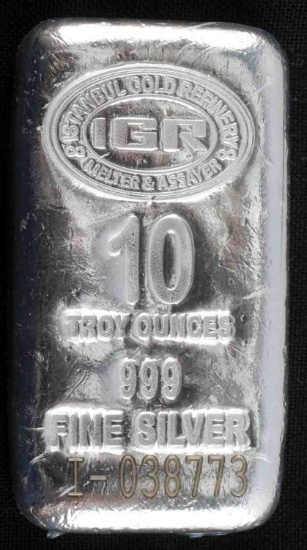 10 OZ .999 FINE SILVER BULLION BAR INGOT IGR