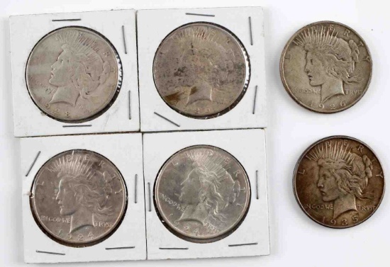 PEACE SILVER DOLLAR COIN LOT OF 6 BETTER DATE 1928