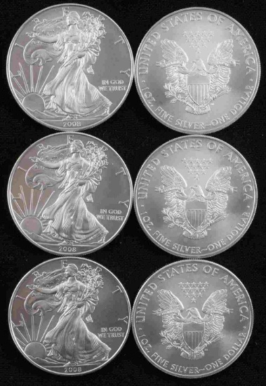 6 2009 SILVER AMERICAN EAGLE COIN LOT BU