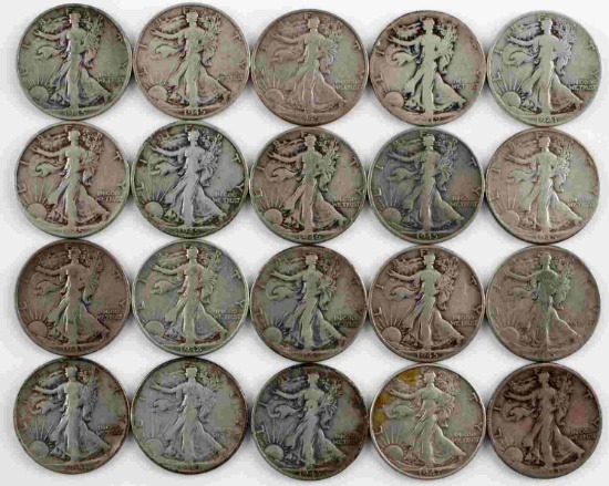 $10 FACE VALUE 90% SILVER WALKING HALF DOLLARS