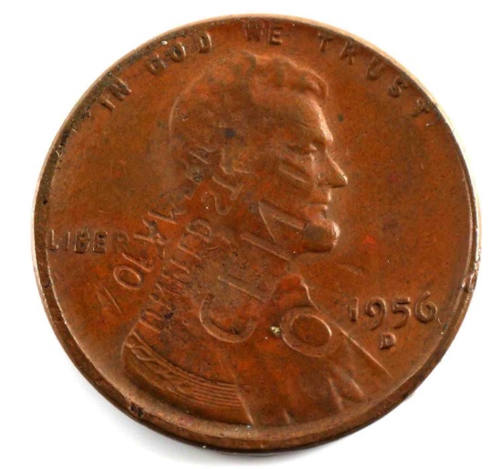 1956 D WHEAT PENNY PROFOUND OVERSTRUCK ERROR