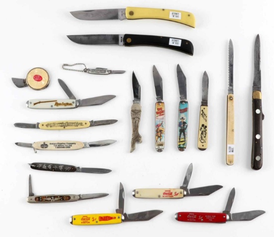18 POCKET KNIFE LOT COKE NEHI CASE MICKEY MOUSE