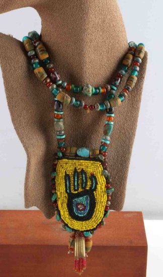 TURQUOISE BEADED CHEROKEE BEAR CLAN NECKLACE