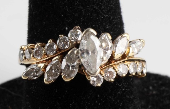 14KT GOLD DIAMOND CLUSTER ENGAGEMENT RING TCW .74