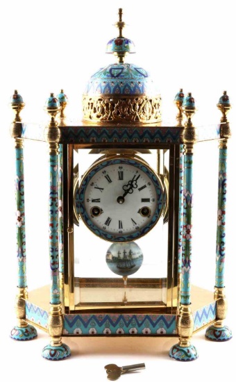 VINTAGE CHINESE CLOISONE ENAMELED MANTLE CLOCK