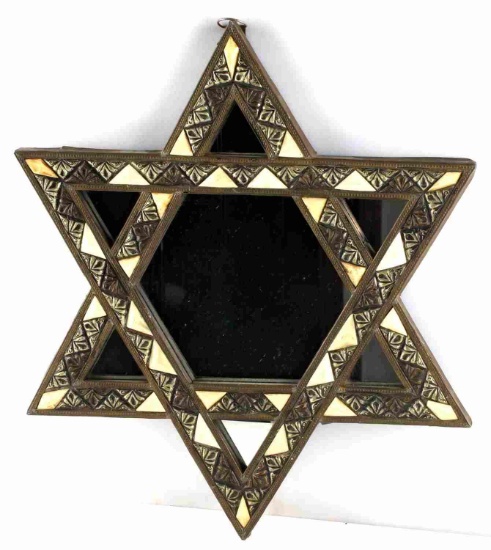 ANTIQUE BONE INLAT STAR OF DAVID JUDAICA MIRROR