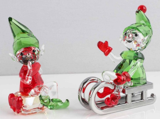 SWAROVSKI SANTA'S ELF ON SLEIGH & ELF ON GIFTS