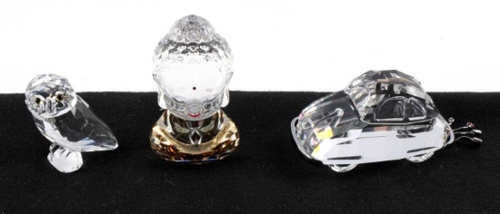 3 SWAROVSKI FIGURES OWL BUDDHA WEDDING CAR