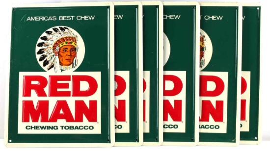 6 NEW OLD STOCK 19X12 INCH RED MAN TOBACCO SIGNS