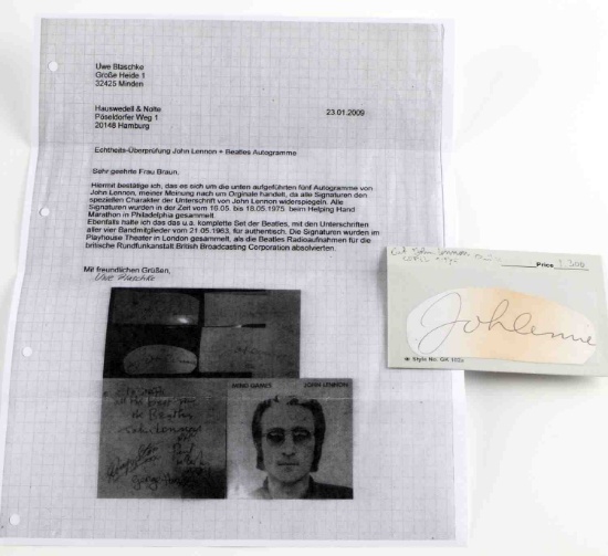 1975 JOHN LENNON CUT AUTOGRAPH W PROVENANCE