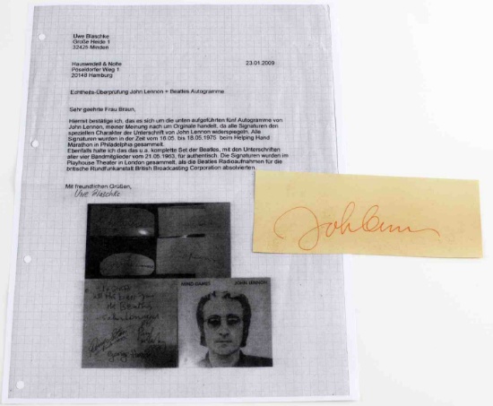 1975 JOHN LENNON CUT AUTOGRAPH W PROVENANCE
