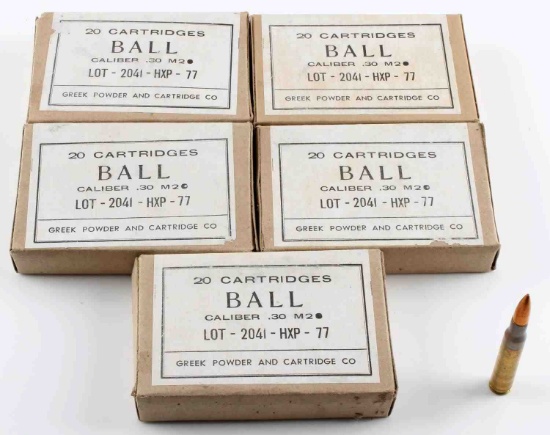 100 ROUNDS OF M-2 BALL 30 CALIBER M-1 GARAND AMMO