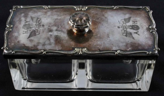 ADOLF HITLER SILVER PLATE GLASS JAM JELLY JAR DRP