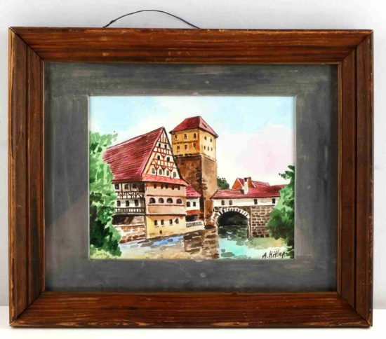 ADOLF HITLER WATERCOLOR PAINTING WITH COA