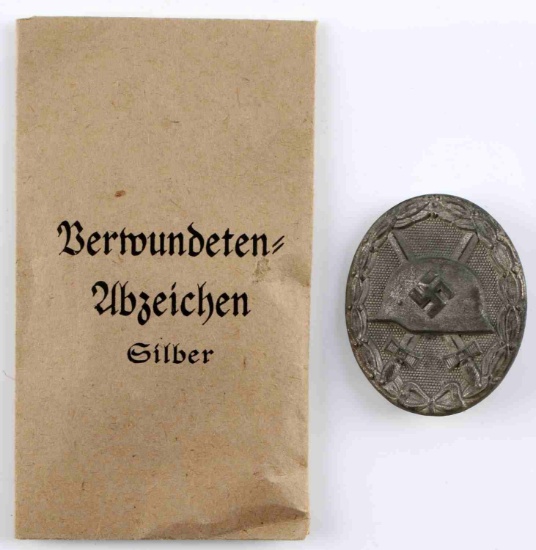 WWII GERMAN REICH SILVER WOUND BADGE & ENVELOPE