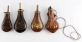 LOT OF 4 ANTIQUE BLACK POWDER COPPER FLASKS
