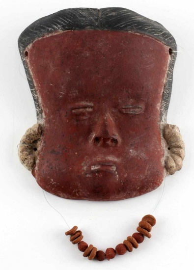 EARLY ETHNIC RED TERRACOTTA CLAY MASK