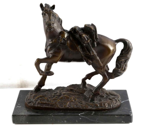 ANTIQUE BRONZE RIDERLESS CAVALRY HORSE 18TH CENT.