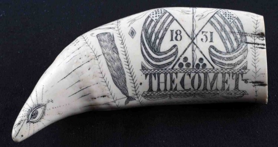 FAUX RESIN WHALE TOOTH SCRIMSHAW THE COMET