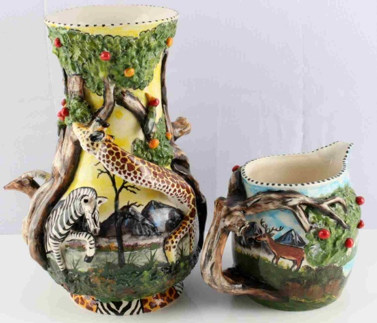 JOSHUA BEN KING 3D SCULPTED POTTERY PITCHER & VASE