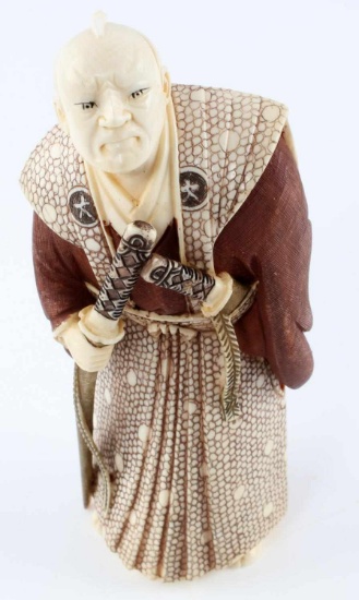 ANTIQUE IVORY SAMURAI SWORD OKIMONO FIGURINE