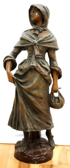 19 INCH SPELTER HAND MAIDEN L&F MOREAU SCULPTURE