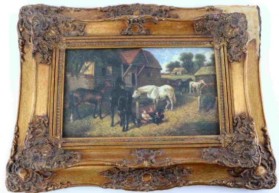 J.F. HERRING ANTIQUE OIL PAINTING WITH GESSO FRAME