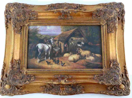 J.F. HERRING ANTIQUE OIL PAINTING WITH GESSO FRAME