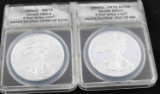 2 AMERICAN SILVER EAGLES ANACS PROOF 70 AND MS70