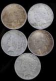 LOT OF 5 SILVER PEACE DOLLARS 1922 - 1926